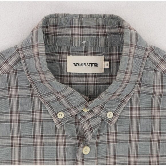 Taylor Stitch Shirt Mens 38 Green Brown Plaid Organic Cotton Long Sleeve - Picture 4 of 6